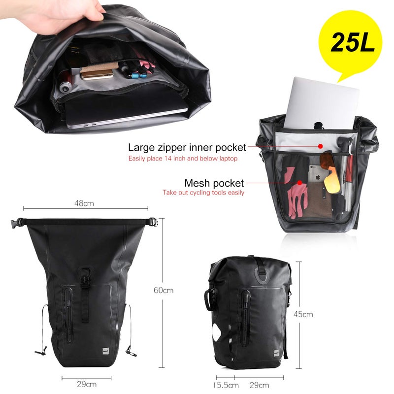Rhinowalk Bike Pannier Bag Waterproof Bike Bag 23L for Bicycle Cargo Rack Saddle Bag Shoulder Bag Laptop Pannier Rack Bicycle Bag Professional Cycling Accessories-Black - Image 3